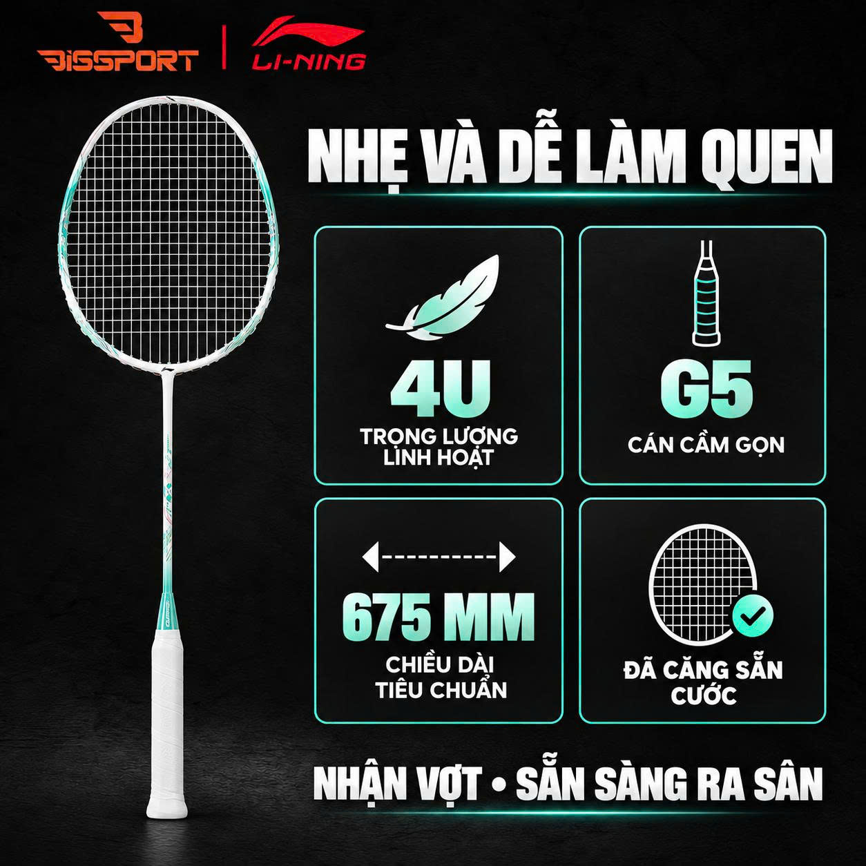 Vợt Cầu Lông Lining Axforce Canon Chính Hãng - Trắng Xanh (P-AYPW043-40V) - Kiểm Soát Chính Xác - Nhẹ - Đánh Mượt Mà